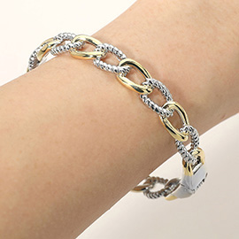 14K Gold Plated Two Tone Textured Hinged Bangle Bracelet