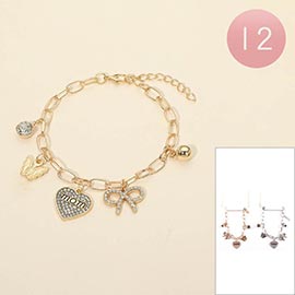 12PCS - Mom Heart Bow Butterfly Stone Charm Station Paperclip Chain Bracelets