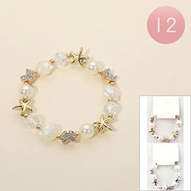 12PCS - Starfish Bow Shell Pearl Beaded Stretch Bracelets