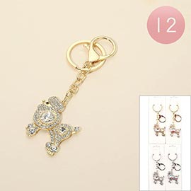 12PCS - Rhinestone Poodle Puppy Drop Bag Charm Keychains