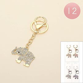 12PCS - Rhinestone Pave Elephant Drop Bag Charm Keychains