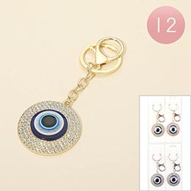 12PCS - Rhinestone Pave Evil Eye Drop Bag Charm Keychains