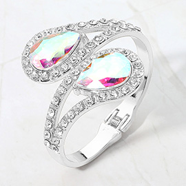 Bold Double Teardrop Tip Wrap Hinged Bangle Evening Bracelet