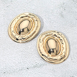 Bold Metal Center Dome Oval Statement Earrings
