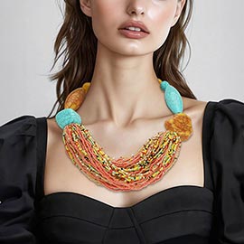 Bold Seed Beaded Multi Strand Statement Necklace