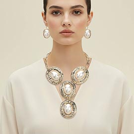 Hammered Oval Pearl Link Statement Necklace