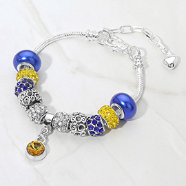 Round Stone Bezel Charm Accent Multi Beaded Bracelet