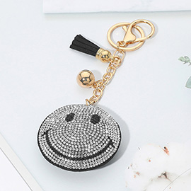 Bling Studded Smile Face Tassel Keychain Bag Charm