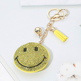Bling Studded Smile Face Tassel Keychain Bag Charm
