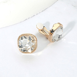 Square Cut Gem Evening Stud Clip On Earrings