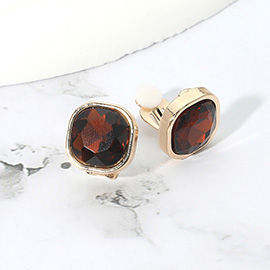 Square Cut Gem Evening Stud Clip On Earrings