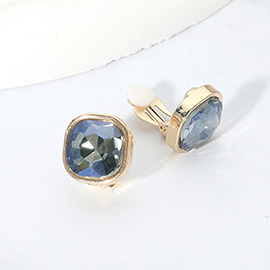 Square Cut Gem Evening Stud Clip On Earrings