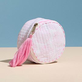 Shell Pattern Quilted Tassel Portable Round Mini Jewelry Box