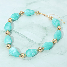 Chunky Resin Marbled Pebble Beaded Necklace