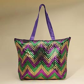 Mardi Gras Sequin Chevron Shoulder Tote Bag