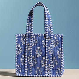 Quilted Floral Pattern Tote Bag