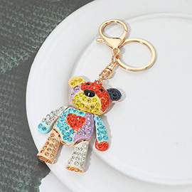 Rhinestone Embellished Teddy Bear Keychain Bag Charm