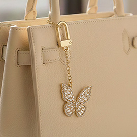 Gold Dipped CZ Pave Butterfly Drop Keychain Bag Charm