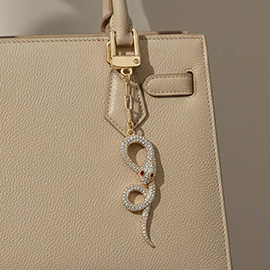 Gold Dipped CZ Pave Snake Drop Keychain Bag Charm