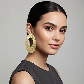 Hammered Metal Cutout Oval Statement Earrings