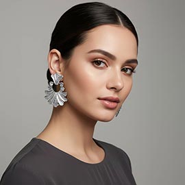 Bold Textured Metal Fan Statement Earrings