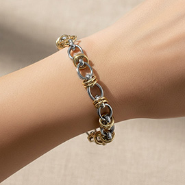 Gold Dipped Two Tone Multi Link Chain Magnetic Bracelet