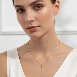 Gold Dipped Beaded Cross Pendant Necklace
