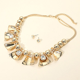 Sculpted Metal Plate Beaded Statement Necklace