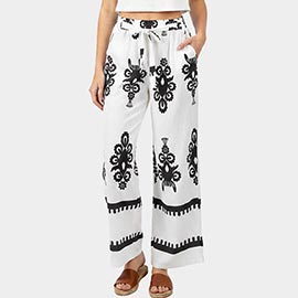 Boho Floral Print Wide Leg Pants