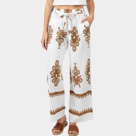 Boho Floral Print Wide Leg Pants