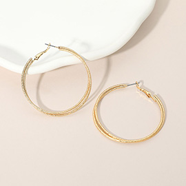 Gold Dipped Textured Double Layered Hoop Earrings