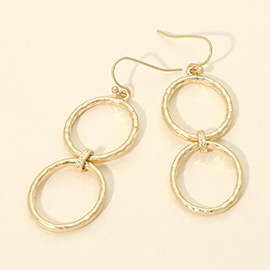 Hammered Metal Double Oval Ring Link Drop Earrings