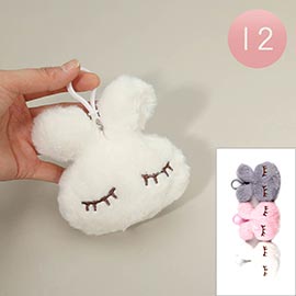 12PCS - Soft Plush Bunny Face Keychains