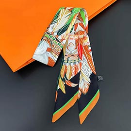 Feather Print Silky Twilly Skinny Scarf