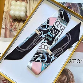 Abstract Chain Motif Print Silky Twilly Skinny Scarf