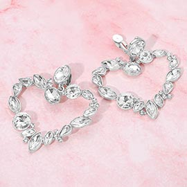 Oval Marquise Teardrop Stone Cluster Open Heart Drop Evening Statement Earrings