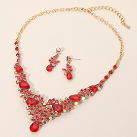 Teardrop Stone Cluster Embellished Branch Evening Necklace