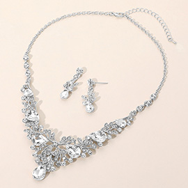 Teardrop Stone Cluster Embellished Branch Evening Necklace