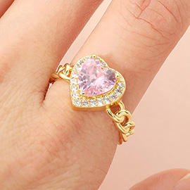 Heart CZ Stone Accent Adjustable Chain Ring