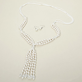 Pearl Beaded Tassel Long Necklace