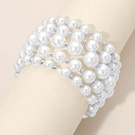 5PCS - Pearl Beaded Stretch Multi Layered Bracelets