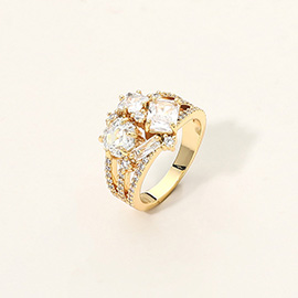 Multi CZ Stone Cluster Statement Ring