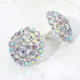Round Rhinestone Cluster Embellished Evening Clip On Earrings