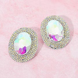 Bold Oval Halo Evening Statement Earrings