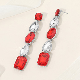 Faceted Teardrop Oval Rectangle Stone Cluster Link Dropdown Evening Earrings