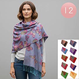 12PCS - Butterfly Pattern Fringe Pashmina Shawl Scarves