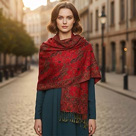 Paisley Pattern Fringe Pashmina Reversible Scarf Shawl