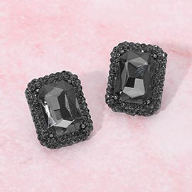 Iridescent Rectangular Rhinestone Evening Stud Earrings
