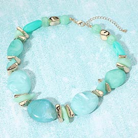 Bold Marbled Resin Pebble Beaded Statement Necklace