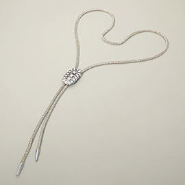 Triple Star Stone Accent Oval Pendant Bling Studded Bolo Necklace